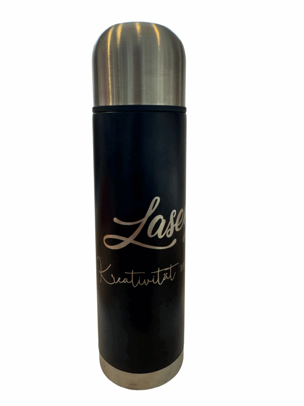 Thermoskanne schwarz 500 ml mit Gravur - Text querformat